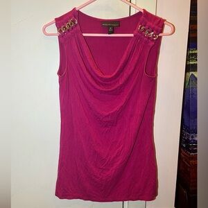 Pink Dana Buchman Cowl Neck Blouse with Gold Chain Shoulder Detail